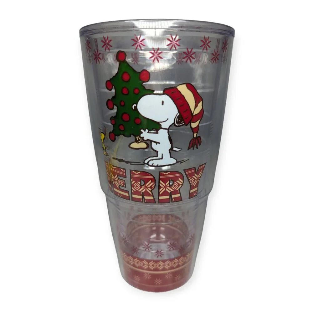 Tervis USA Peanuts Snoopy & Woodstock Merry Christmas Tree 24 oz Tumbler No Lid